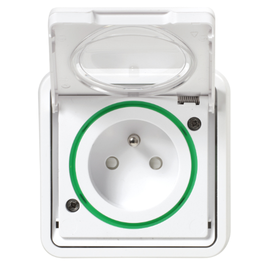 💧 Prise avec Terre Étanche Complète – Schneider Electric Mureva Styl Blanc (IP55)