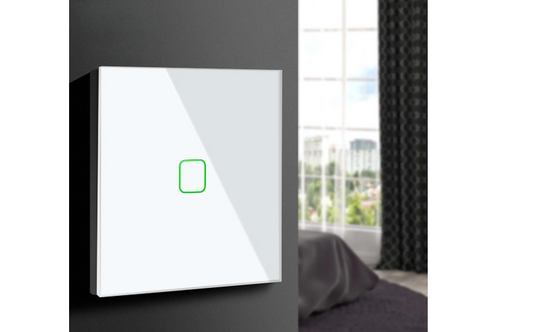 💡 Interrupteur Tactile Simple – Maclean Energy MCE701W, Verre Blanc à Bouton Carré